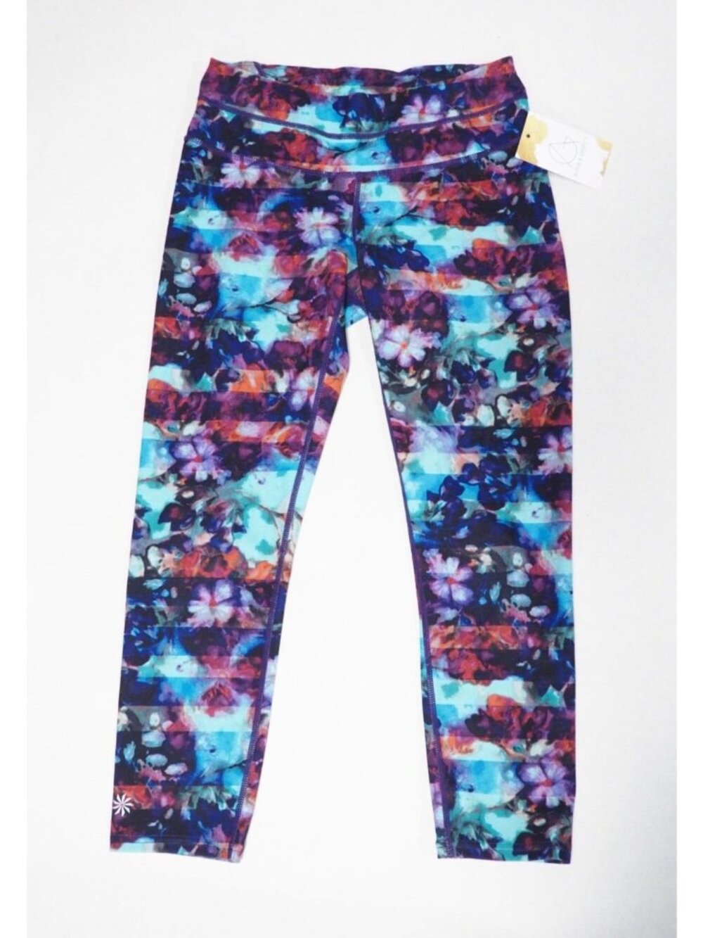 Athleta Multicolor Floral & Striped Patterned Athletic Capris, Size XS